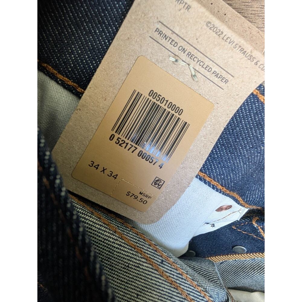 NWT Levi's 501 Original Shrink-To-Fit Jeans Mens 34x34 Blue Denim Straight Leg - Picture 5 of 8